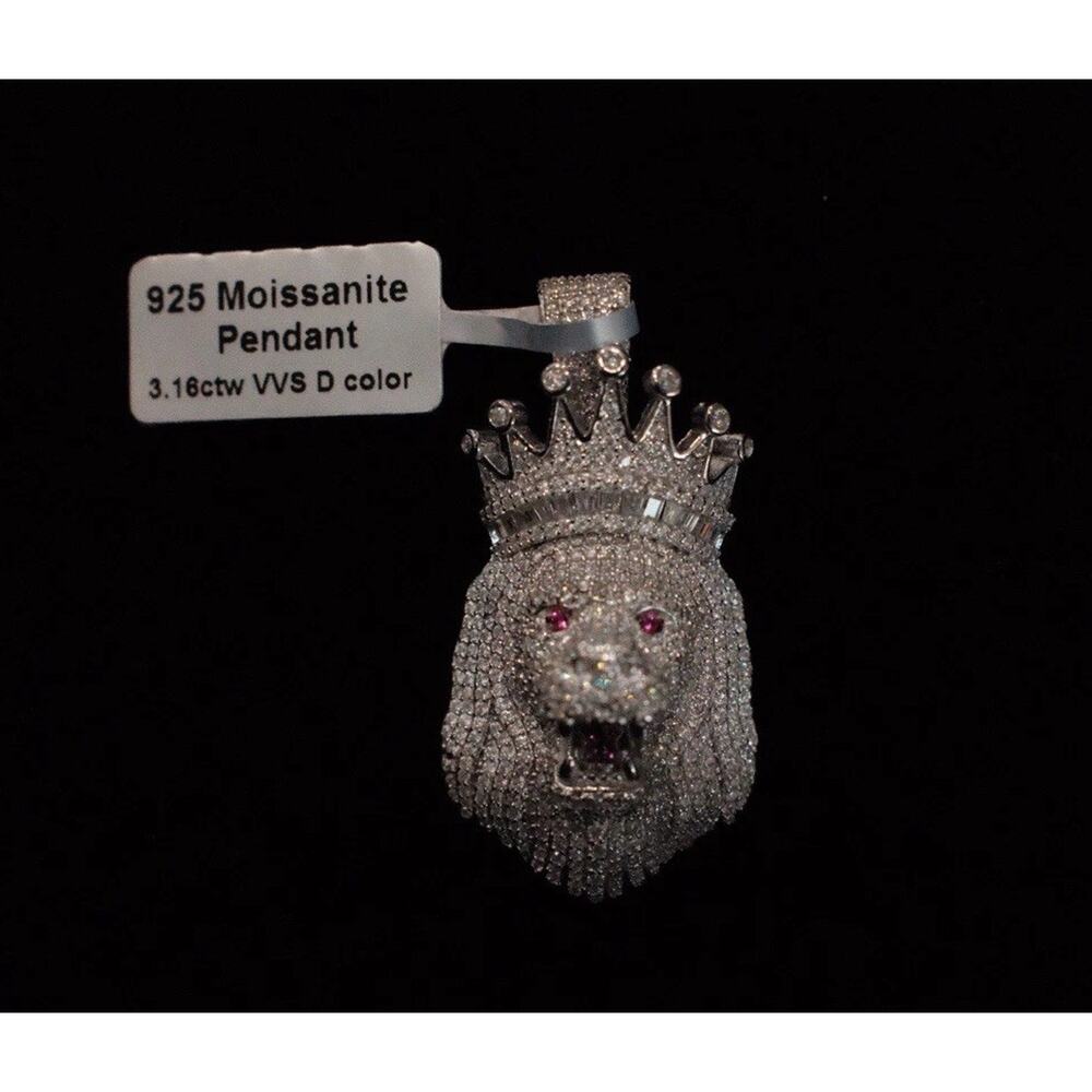 MOISSANITE Real 925 Sterling Silver Iced Hip Hop Piece Lion Pendant Necklace